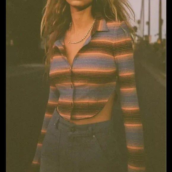 Urban Outfitters Striped Long Sleeve Top - Blue and Orange - Picture 1 of 4